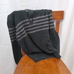 American Eagle Outfitters Men's Charcoal Gray Striped Quarter Zip Sweater S P